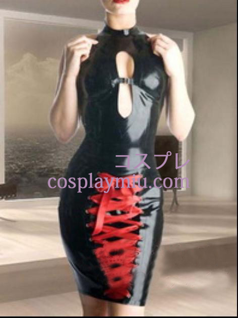 Sexy Sleeveless Black and Red Female Latex Costume