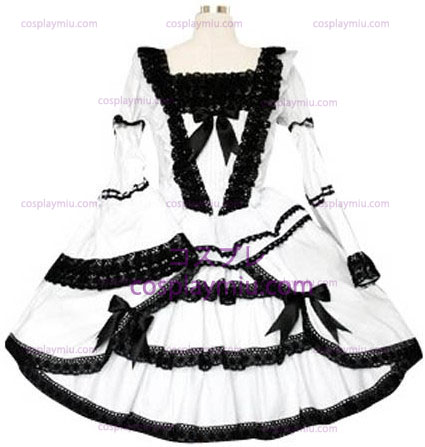 Black And White Lace Trimmed Gothic Lolita Cosplay Dress