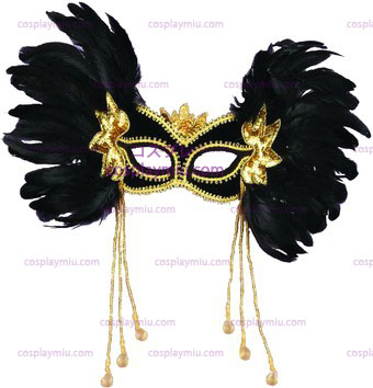 Venetian Mask Black W Feathers