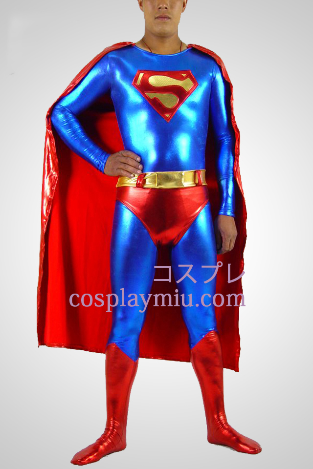 Blue And Red Superman Shiny Metallic Superhero Catsuit