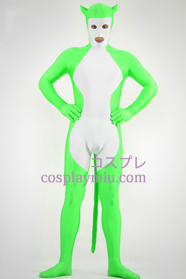 Green And White Shiny Metallic Zentai Suit
