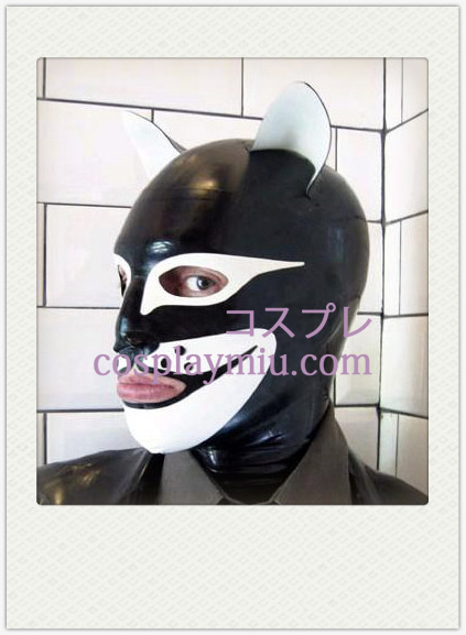 Black and White Doglike SM Latex Mask with Open Eyes and Mouth