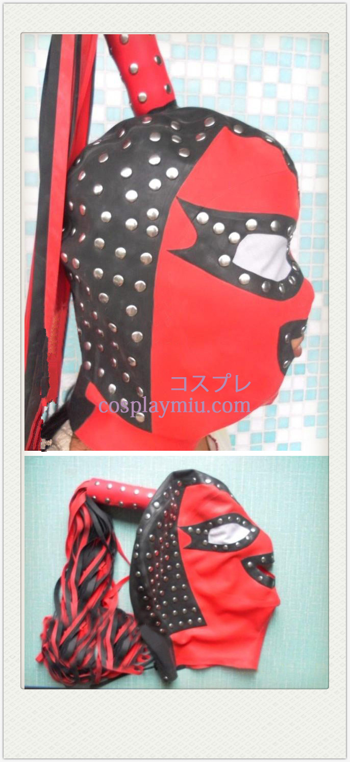 Red Black and Nail-Shaped SM Latex Mask with Horsetail