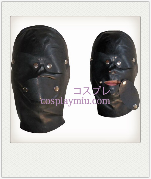 Black Full Face Covered Latex Mask with Removable Eyeshade and Mouth-muffle