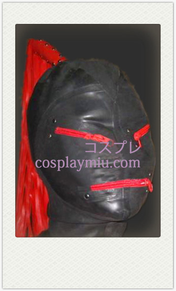 Black Latex Mask with Red Wig, Zippered Eyes and Mouth