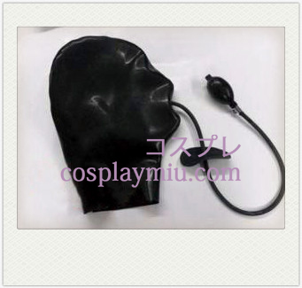 Classic Full Face Covered Black Latex Mask with Air Tube