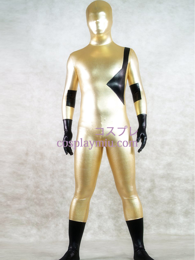 Shiny Metallic Gold And Black Unisex Zentai Suit