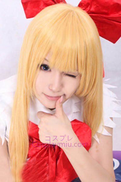 Touhou Project Ibuki Suika Blond Long Straight Cosplay Wig
